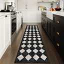 Lahome Checkered Washable Rug Runners for Hallways Non Slip,2x10 Black Kitchen Bathroom Runner Rug,Trellis Low Pile Indoor Carpet Runner for Bedroom Entryway Foyer(2'x10',Black)