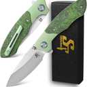 Sitivien ST272 Folding Knife, S90V Steel Blade Titanium Carbon Fiber Handle Knife with Pocket Clip for Outdoor Camping, Hiking, Survival (Green)