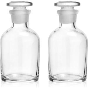 2 Packs Glass Reagent Bottle,Narrow Mouth Borosilicate Glass Reagent Bottle, with Standard Ground Glass Stopper for Labs (Clear, 125ML)
