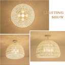 4-Light Rattan Ceiling Light, 20" Semi Flush Mount Boho Light Fixture with Hand-Woven Shade, Farmhouse Chandelier Wicker Fixture for Kitchen Bedroom Living Room Hallway