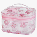 Clear Pink Flower Cosmetic Bag and Travel Pouch with Handle-Durable PVC Material,Versatile,Zipper Design for Smooth Sliding-Ideal for Makeup,Travel Essentials
