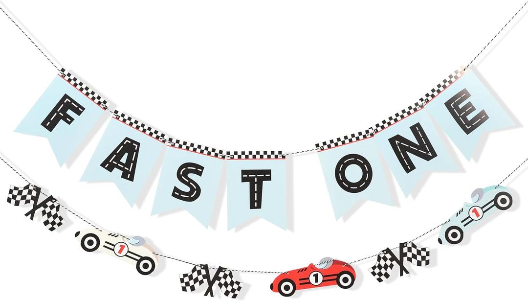 Race Car Fast One Banner - Fast One Birthday Decorations,Racing 1st Birthday Banner,Race Car Party Decor