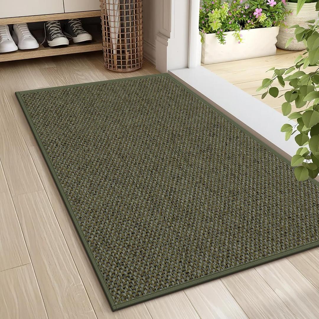 LEKEEPGO Door Mat Indoor Entrance, Indoor Door Mat, 24"x36", Olive Green