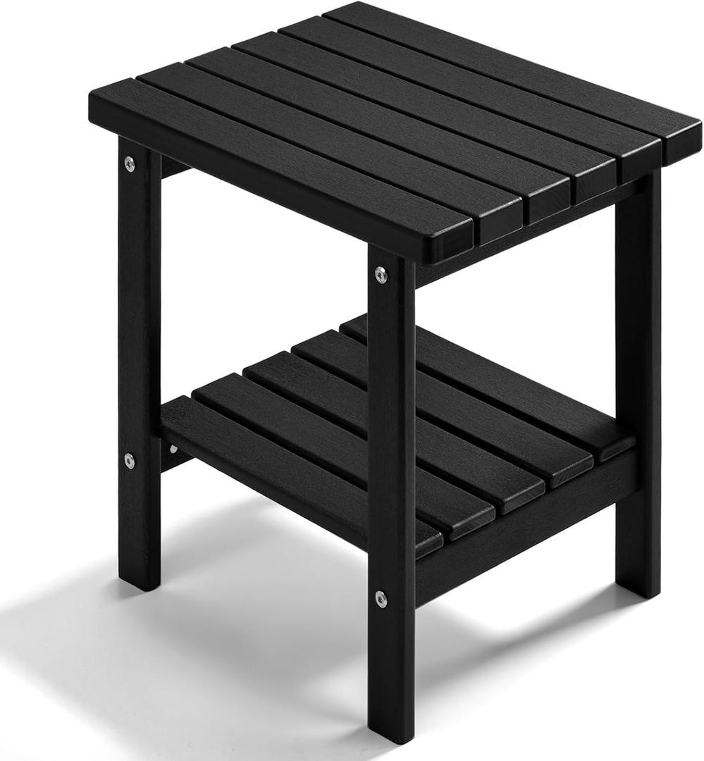 PASAMIC 2-Tier Adirondack Square Outdoor Side Table, HDPE Small Outdoor Table, Patio End Table for Patio, Pool, Backyard, Weather-Resistant (Black)