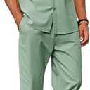 COOFANDY Men 2 Piece Linen Outfit Beach Button Down Shirt Casual Loose Pant Sets (X-Large, Light Green)