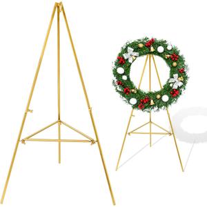 1 PCS Golden Christmas Metal Wreath Stand Holder - Detachable Wreath Holder for Cemetery, Wreath Easel for Wedding Flower Display Wreath Holder for Grave Gravestone Indoor,Outdoor Decorations
