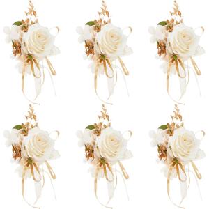 Rose Wrist Corsage for Girls Women Bride Bridesmaid, Set of 6, Champagne Hand Flower Wedding Artificial Flowers Accessories for Prom Party