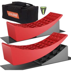 RV Leveling Blocks, Camper Trailer Leveler, 2 Packs for Travel Trailer Motorhome, Include 2 Curved Leveler Ramp, 2 Chock, 2 Rubber Mat, 1 T Bubble Level, 1 Carry Bag (L (15.7*6*4.3 inches))