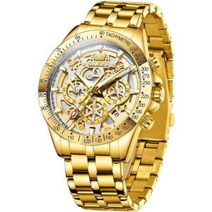 OLEVS Watch for Men Skeleton Business Dress Stainless Steel Waterproof Luminous Mens Wrist Watch