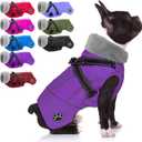 Doglay Dog Jacket Waterproof Dog Coat with Harness Built in, Christmas Puppy Winter Coat Reflective Turtleneck Puffer Snow Jackets for Small Medium Large Dogs (Purple), Size: Medium