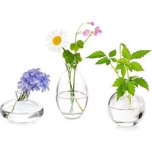 Glass Bud Vases Set of 3, Hewory Cute Clear Small Vases Handmade, Mini Glass Flower Vase for Floral Arrangement, Tiny Centerpiece for Wedding Party Events Home Office Table Decor (Not Include Flower)