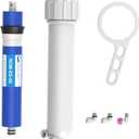 50 GPD RO Membrane filter Replacement with Reverse Osmosis Membrane Housing, Wrench, 1/4" Quick-Connect Fitting, Check Valve, Fit Under Sink RO Home Drinking Water Filter Filtration Purifier System