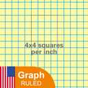 KAISA Loose Leaf Notebook Paper, 4x4 Quad Graph Ruled, 300 Sheets Per Lined Paper, 8" x 10.5", 3 Hole Punched for 3 Ring Binder, Canary, Made In USA (1pack)