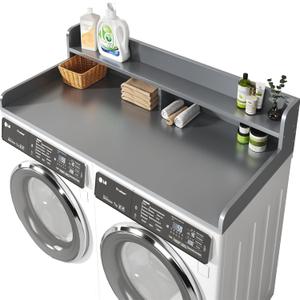2-Tier Washer and Dryer Countertop with 2.75" H Guard,54" W x 27.5" D Laundry Countertop Cover with Non-Slip Pad,Large Space Laundry Topper for Folding Clothes Over Washer and Dryer-Standard-2 Tier (54"Wx27.5"Dx12"H), Grey