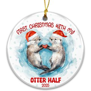Couple Ornament, First Christmas with My Otter Half Ornament 2025 Cute Otter Couple Christmas Ornament, Newlywed Gift, Together Keepsake, Romantic Animal Holiday Tree Decoration