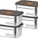 4-Pack] 1500ml Bento Box Food Storage Container, SUS316L Stainless Steel Plates with Lids, Leakproof Rectangle Storage Pan for Meal Prep, Fridge, Freezer & Lunch