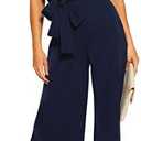 CHARTOU Women's Short Sleeve Bow Tie Wide Leg Cropped Capri Romper Palazzo Pants Jumpsuit L