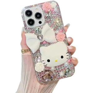 Compatible with iPhone 16 Pro Max Case Bling Diamond Glitter Rhinestone for Girls Women Cute Sparkly Shiny Gem 3D Bowknot Crystal Girly Luxury Fashion Clear Protective Phone Case