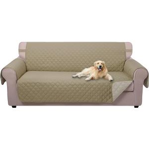 U-NICE HOME Reversible Sofa Cover Couch Cover for Dogs with Elastic Straps Water Resistant Furniture Protector for Pets Couch Cover for 3 Cushion Couch (Sofa, Light Camel/Beige)