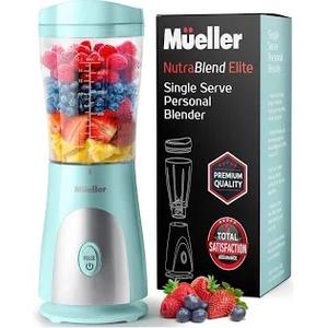 Mueller Personal Blender for Shakes and Smoothies with 15 Oz Travel Cup and Lid, Juices, Baby Food, Heavy-Duty Portable Blender & Food Processor, Red/Turquoise, Set of 2