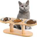 Elevated Cat Bowls - 3 Stainless Steel Cat Bowls with 15 Tilted Bamboo Stand for Indoor Cats, Small Dogs and Puppy