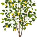 Artificial Lemon Tree, 5ft Tall Fake Lemon Silk Plant with White Planter, Faux Lemon Plastic Fruit Tree for Indoor Home Decor Office Garden