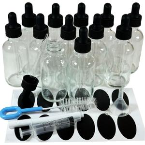 Bioll 60ml (2 oz) Glass Dropper Bottle.Essential Oil Bottle With Glass Eye Droppers.For Lab Chemicals,Alcohol,Sterilize Water,Perfumes Bottles-12Pack (Clear)