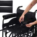 2PCS Wheelchair Armrest Pads with Hook and Loop Straps, Soft & Warm Short-Pile Plush Wheelchair Armrest Pads, Non Slip Arm Rest Covers for Handicapped/Adult, Comfort Foam Wheel Chair Arm Cushion-Black