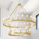 EGM 48-inch 2 Tier Gold Wagon Wheel Chandelier, 36-Light Large Farmhouse Brushed Gold Chandeliers, Round Rustic Candle Ceiling Light Fixtures for Living Room Dining Room Bedroom E12