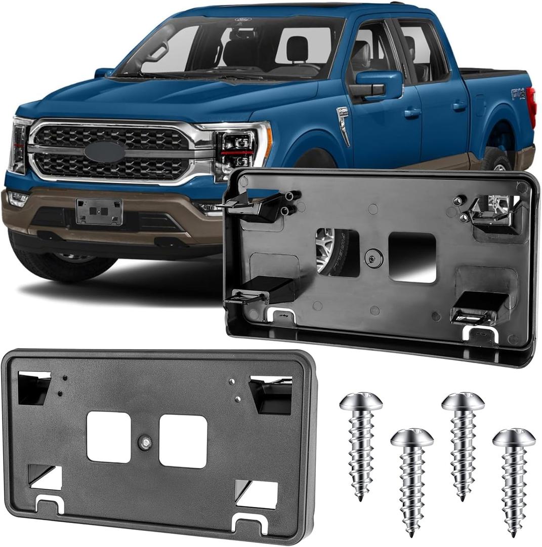 License Plate Bracket Accessories for Ford F150 3.3L/5.0L 2021 2022 2023, Front Bumper License Plate Holder Replacement Frame Black Mount, Replaces# ML3Z17A385AB FO1068185