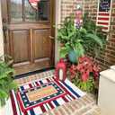 Blue/White/Red Striped Rug 4th of July Door Mat 27.5'' x 43'' Summer Front Porch Rug Independence Day Welcome Doormats for Farmhouse Entrance Porch Outdoors Decor (Blue/red/White, 27.5'' x 43'')