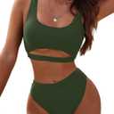 Blooming Jelly Women's High Waisted Bikini Sets High Cut Bathing Suits Two Piece Sporty Cut Out Swimsuits (X-Large, Army Green)