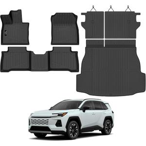 Floor Mats Custom for Toyota RAV4 Hybrid 2026 (Only for Cargo Area with Subwoofer) (Not for Phev) Trunk Mat with Backrest Mat All Weather TPE Full Set Cargo Liners for RAV-4 2026 Accessories, Black
