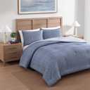 Tommy Hilfiger - Full/Queen Comforter Set, Textured Cotton Plain Weave Bedding with Matching Shams, Reversible, Medium Weight for Year-Round Use, Oeko-Tex Certified (Dark Blue)