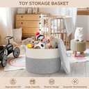 21" x 18" Extra Large storage baskets,Decorative blanket basket with lid for Living room,rope baskets with lid,wicker hamper for bedroom,Big,Round,White & Grey 115L