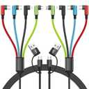 Travel Essentials 90 Degree Charging Cable, 4 in 2 USB A/USB C Multi Charging Cable, Right Angle Universal Phone Charger with IP/Type C/Type C/Micro Port, Compatible with Most Cell Phones and More