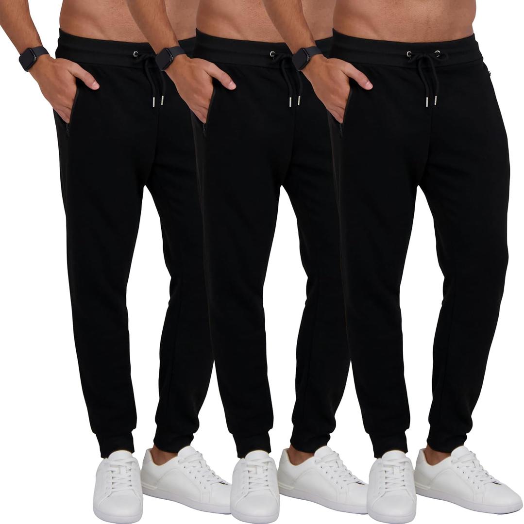 Mens Joggers with Pockets, Mens Sweatpants 3 Pack Fleece, Men's Workout Sweats (Small, Black-black-black)