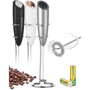 SIMPLETaste Milk Frother Handheld Battery Operated Electric Foam Maker, Drink Mixer with Stainless Steel Whisk and Stand for Cappuccino, Bulletproof Coffee, Latte