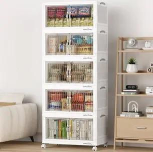 100Gal Large Storage Bins with Lid, 400Qt Plastic Stackable Closet Organizer and Storage, Collapsible Storage Box with Wheels, Folding Storage