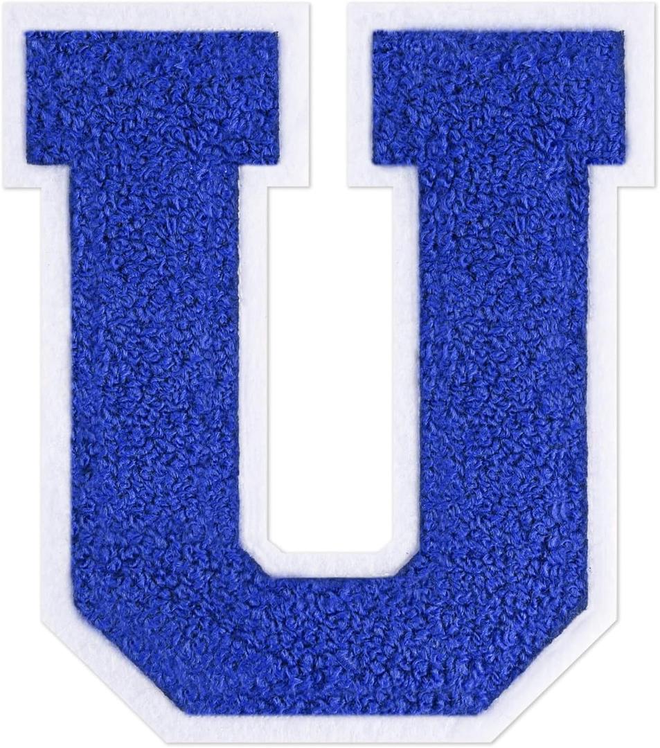 3 x 6-1/2" Varsity Letter Patches Blue Iron On Letters | Letterman Jacket Patches Chenille Large Iron On Letters For Clothing Jacket/Hoodie/Varsity U