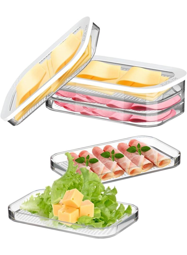 Deli Meat Container for Fridge, Lunch Meat Container for Refrigerator Airtight Fridge organizer,Food Storage Boxes With Lid Transparent Bacon Cheese,Meal Prep Containers,Cold Cuts,BPA Free,3pcs