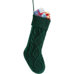 LEDeng Large Cable Knit Christmas Stockings, Fireplace Hanging Christmas Stockings, Perfect for Holiday Home Party Decorations, Unique Burgundy and White and Green Knitted Christmas Stockings (Green)