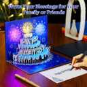 3 x Pop Up Birthday Cards - LED Lights & Musical Fireworks Cake with 3D, Glitter Happy Birthday Greeting Gifts for Women, Girls, Men, Boys (Blue)