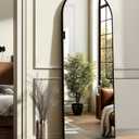 Arched Full Length Mirror, 56"x15" Standing Body Mirror for Wall, Black