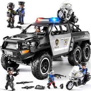 Police Car Toys for Boys 3-5, Play Vehicles for Boys Girls Ages 3-12 with Light and Sound, Role Playing Police Truck Toys, Toddler Truck Gifts for Kids Ages 4-8