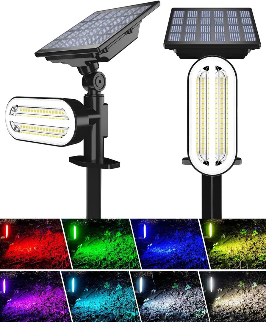 Solar Spot Lights Outdoor, IP65 Waterproof, Dusk to Dawn Color Changing Spotlights, Solar Powered Christmas Lights for Outside Garden Decorations, Multicolor, 2 Pack