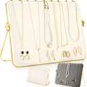1 Pack Necklace Display Stand for Selling Double-sided Velvet Necklace Organizer Large Metal Chain Holder Stand Beige Grey Chain Jewelry Display for Vendor Craft Show Exhibidores