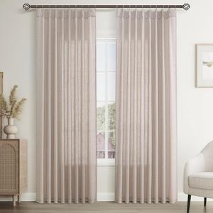 Joywell Linen Pinch Pleated Window Curtains 84 Inch Long,Back Tab Clip Rings Semi Sheer Light Filtering Drapes with Hooks for Bedroom Living Room Decor,W50 x L84,Oatmeal,2 Panels Set