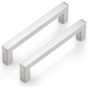 Probrico 50 Pack Satin Nickel Stainless Steel Square Bar Kitchen Cupboard Handles 5 Inch Hole Centers Cabinet Drawer Dresser Bedroom Bathroom Pulls (5.5 Inch Total Length)