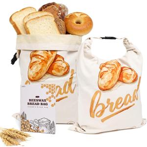 Beeswax Bread Bags Natural Beeswax-Lined Cotton Storage Reusable Sourdough bread bags Bakery Essentials Freshness Keeper for Homemade (2 Pack)